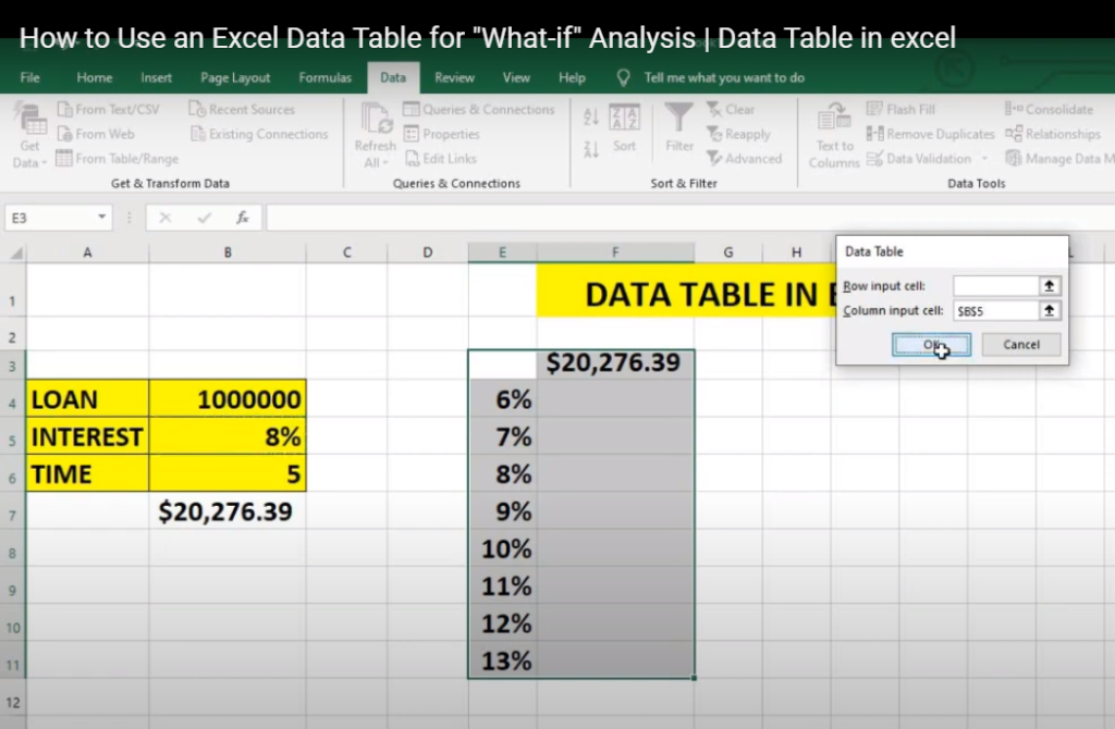 excel data table analysis