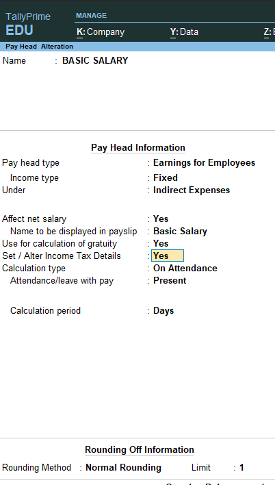 Basic Salary in Tally Prime