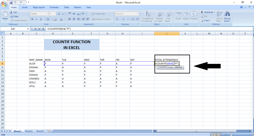 COUNTIF FUNCTION IN EXCEL