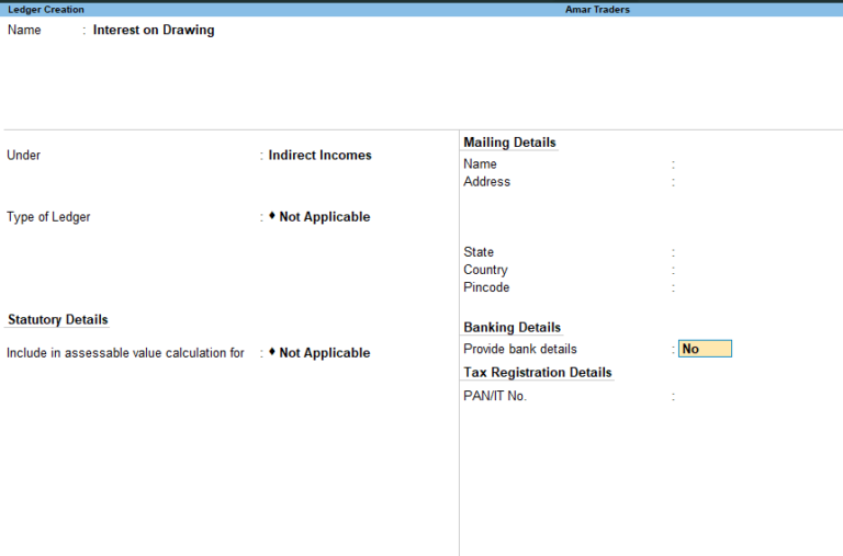 Accounting treatment of interest on Drawings in Tally Prime