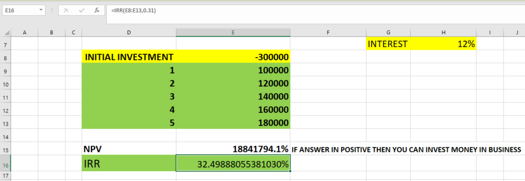 IRR FUNCTION IN EXCEL