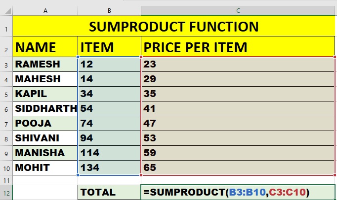 SUMPRODUCT EXCEL