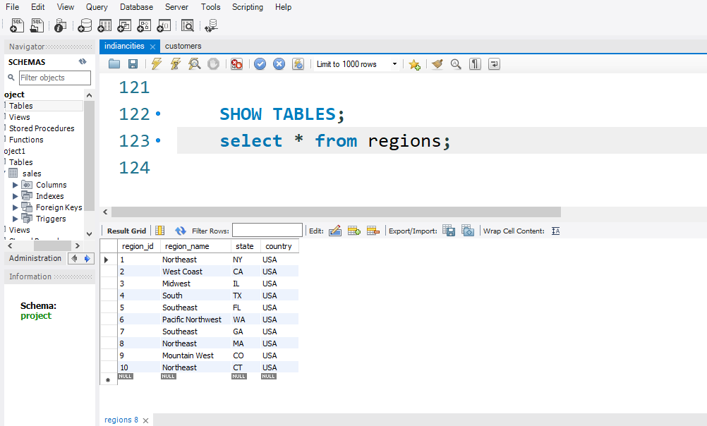 select sql command to region